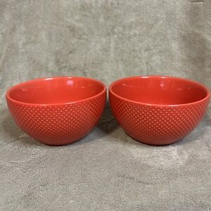 West Elm Small Bowl Set of 2 Red Ceramic Textured Modern
